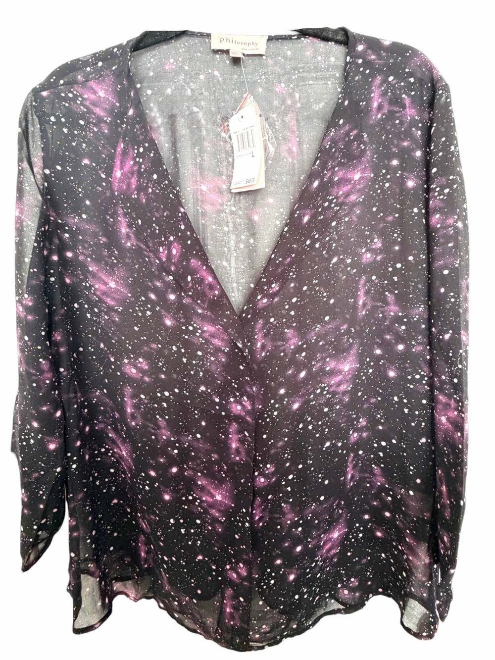 Philosophy Black & Purple Galaxy-Print V-Neck Top